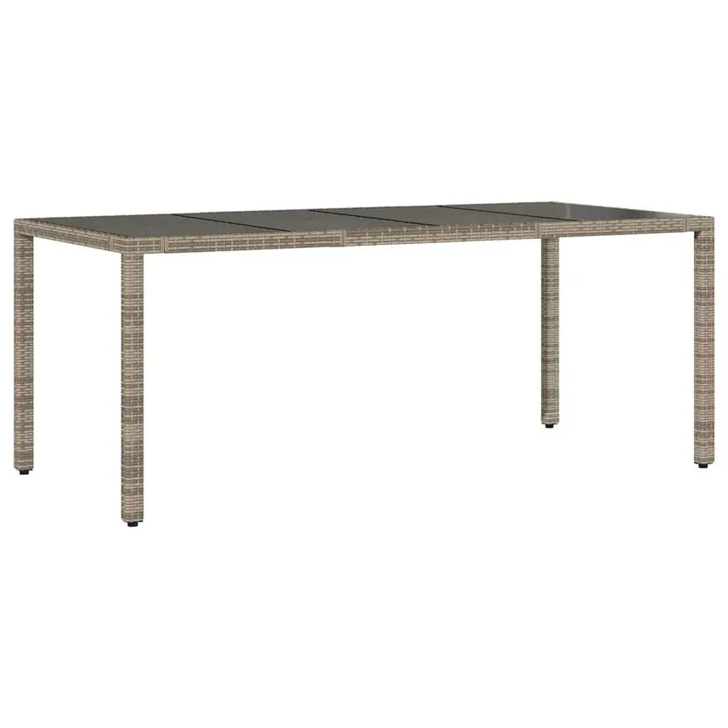 Garden Table Glass Top Grey PE Poly Rattan 190x90x75cm