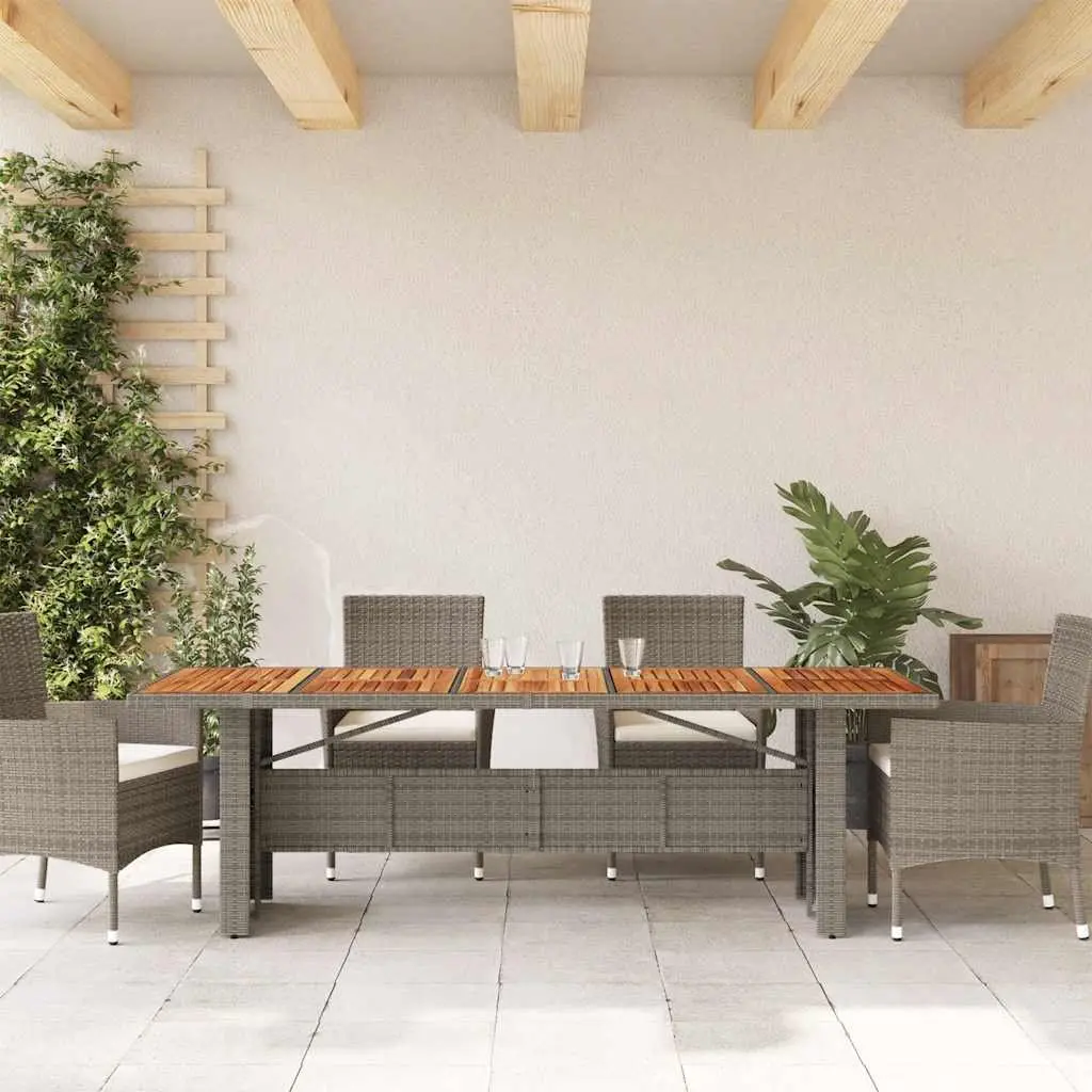 Outdoor Garden Table Grey Acacia Wood Top Poly Rattan Weather Resistant 240x90x75cm