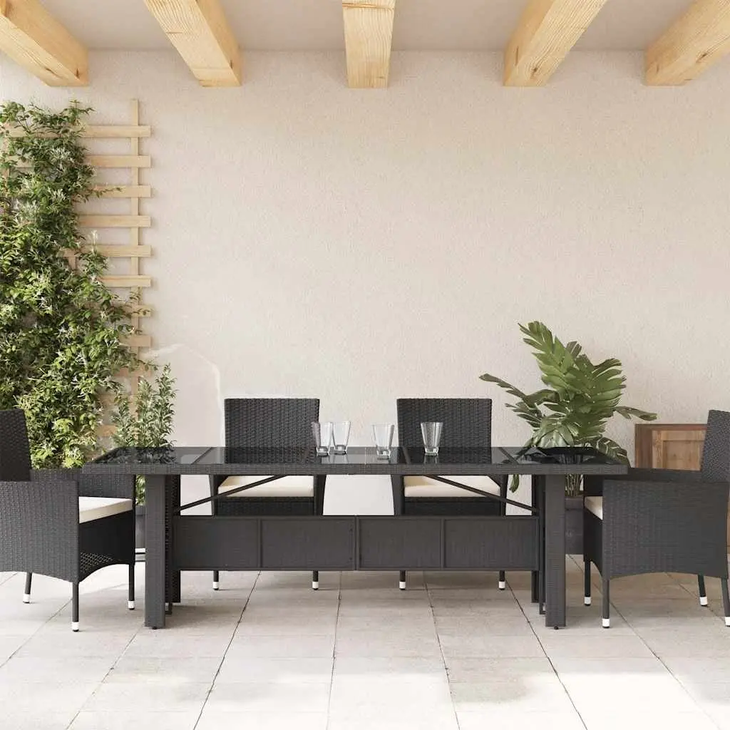 Outdoor Garden Table Black Poly Rattan Glass Top 240x90x75cm Patio Furniture