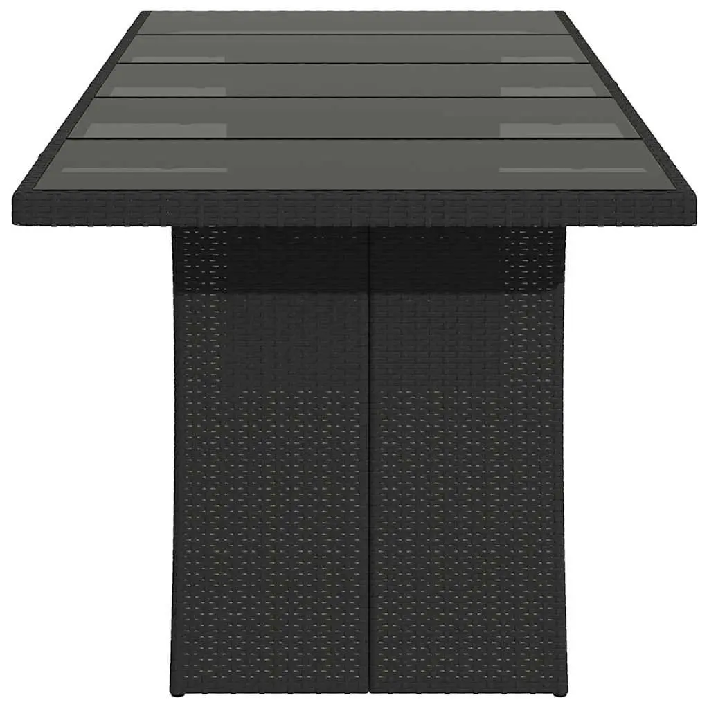 Outdoor Garden Table Black Poly Rattan Glass Top 240x90x75cm Patio Furniture