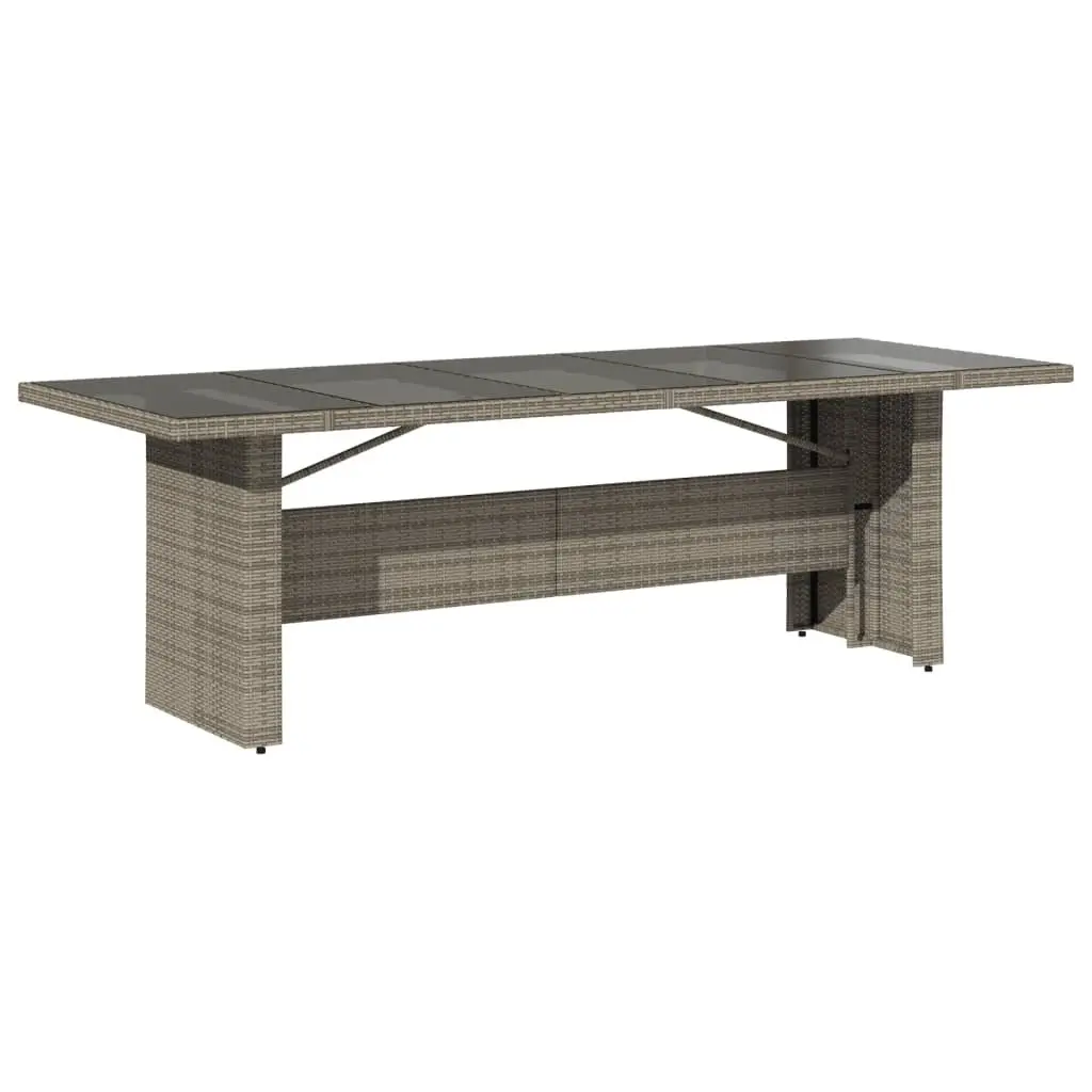 Garden Table Poly Rattan Glass Top 240x90x75cm Grey