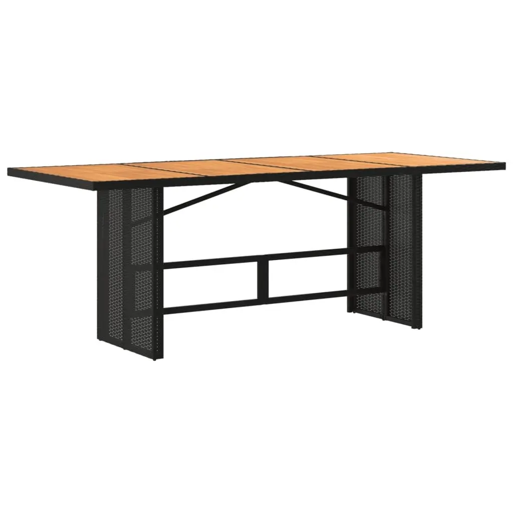 Garden Table Outdoor Patio Furniture Black Poly Rattan Frame Acacia Wood Top