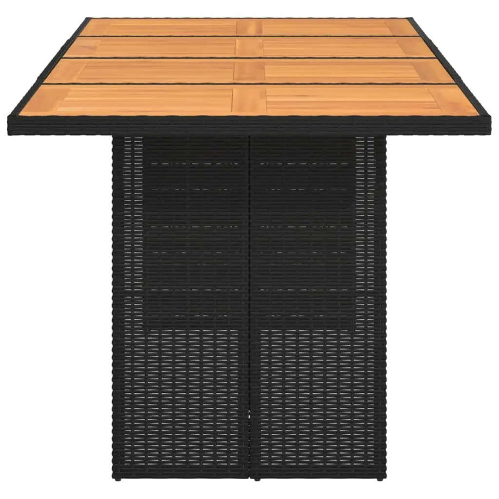 Garden Table Outdoor Patio Furniture Black Poly Rattan Frame Acacia Wood Top