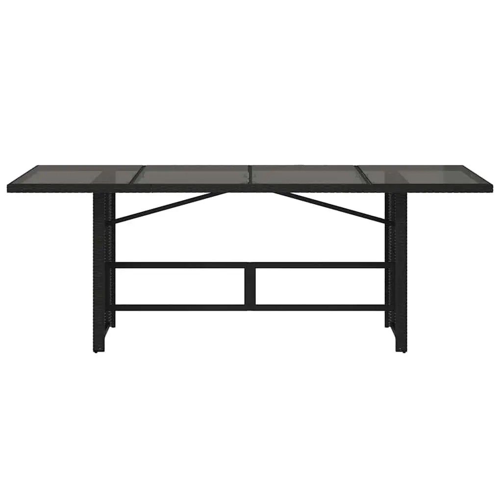 Outdoor Table Poly Rattan Glass Top 190x80x75cm Black
