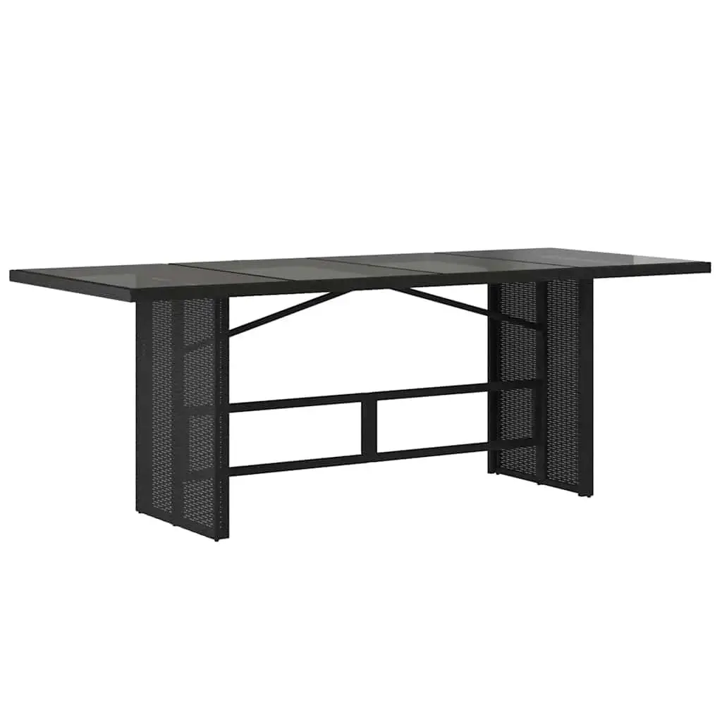 Outdoor Table Poly Rattan Glass Top 190x80x75cm Black