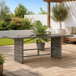 Garden Table with Glass Top Outdoor Patio Furniture Grey Poly Rattan 190x80x75cm