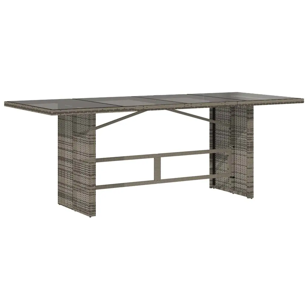 Outdoor Furniture Garden Table Grey Poly Rattan Tempered Glass Top 190x80x75cm