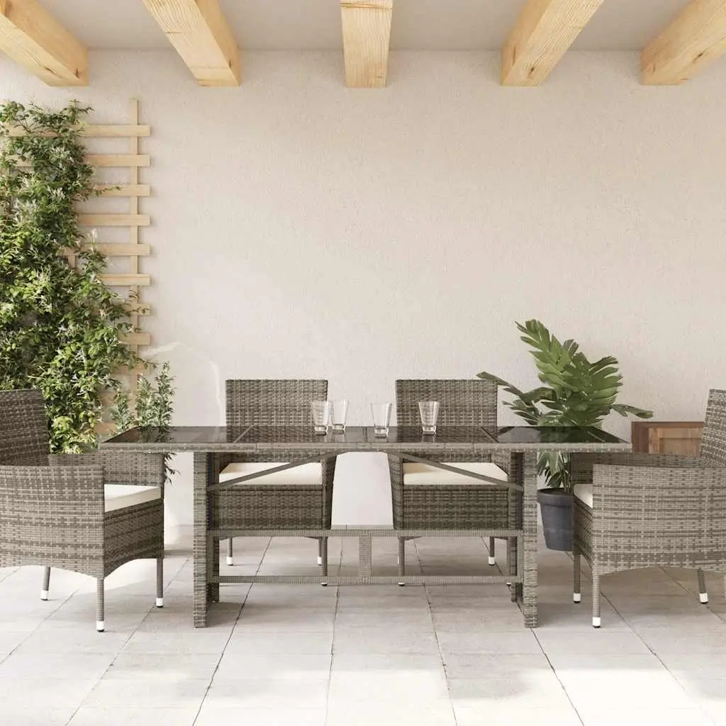 Outdoor Furniture Garden Table Grey Poly Rattan Tempered Glass Top 190x80x75cm