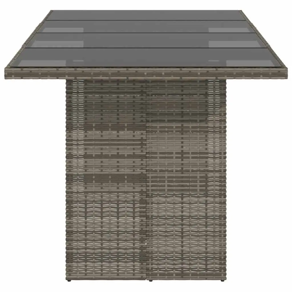 Outdoor Furniture Garden Table Grey Poly Rattan Tempered Glass Top 190x80x75cm