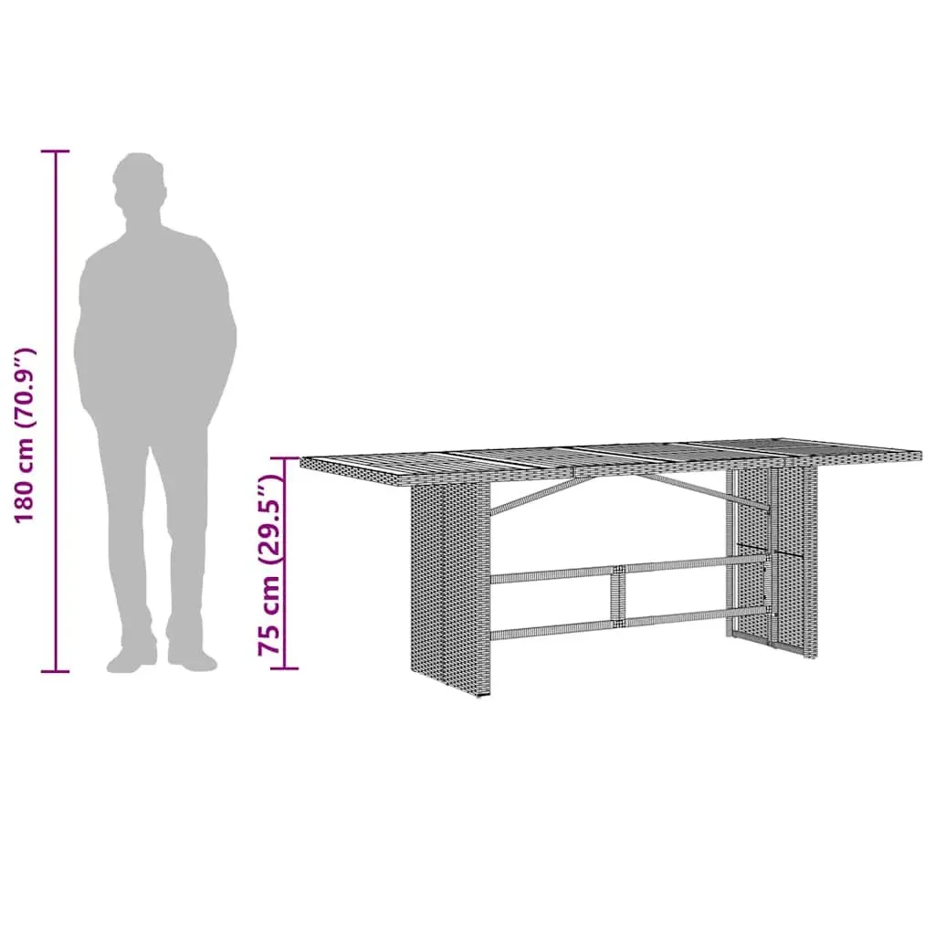 Outdoor Furniture Garden Table Grey Poly Rattan Tempered Glass Top 190x80x75cm