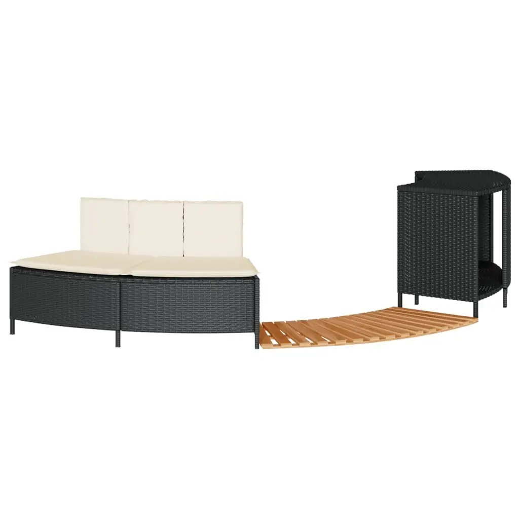 Hot Tub Surround Storage Rack Wooden Step Garden Bench Poly Rattan Black