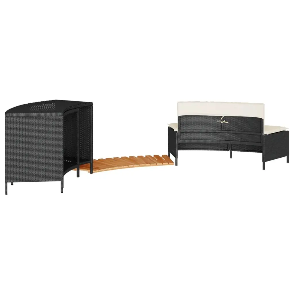 Hot Tub Surround Storage Rack Wooden Step Garden Bench Poly Rattan Black