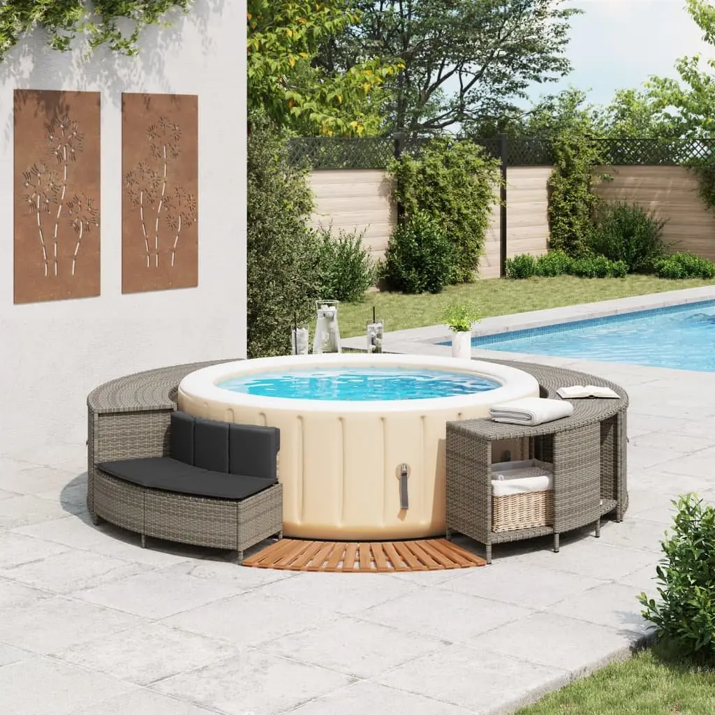 Hot Tub Surround Outdoor Poly Rattan Grey Storage Rack Garden Bench Step