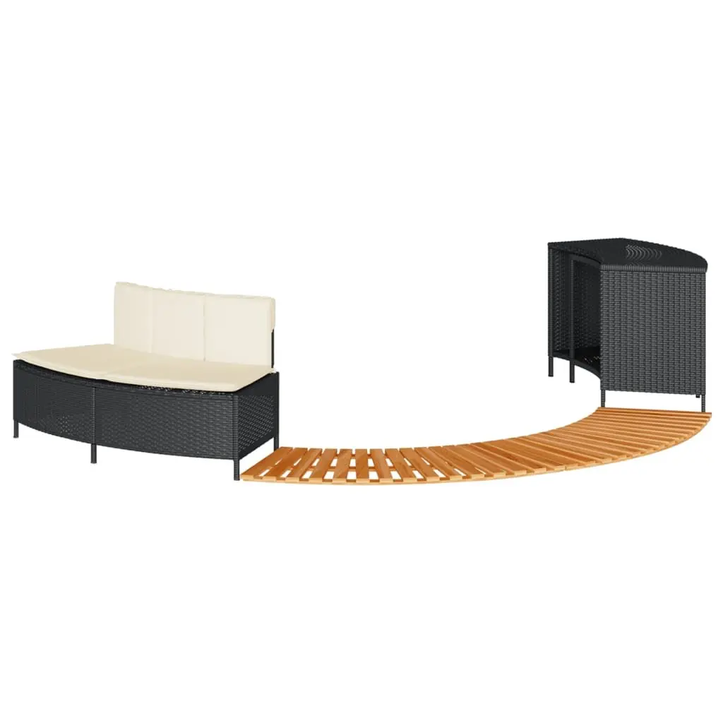 Hot Tub Surround PE Rattan Solid Acacia Wood Garden Bench Step Black