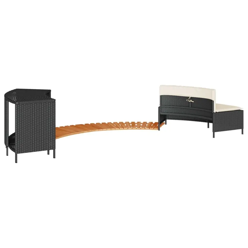 Hot Tub Surround PE Rattan Solid Acacia Wood Garden Bench Step Black
