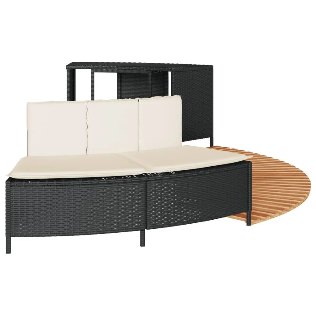 Hot Tub Surround PE Rattan Solid Acacia Wood Garden Bench Step Black