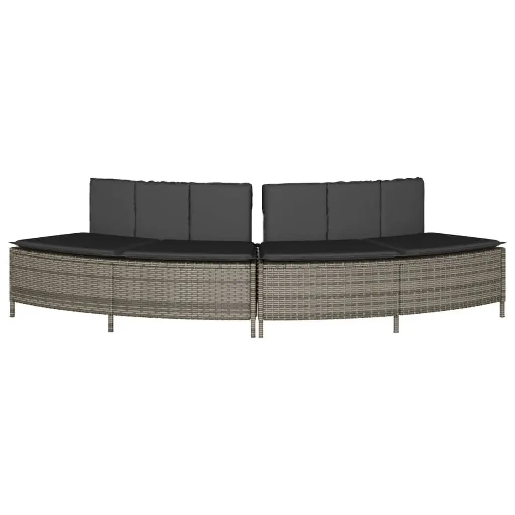 Outdoor Benches 2 Piece Grey Poly Rattan Furniture with Removable Cushions