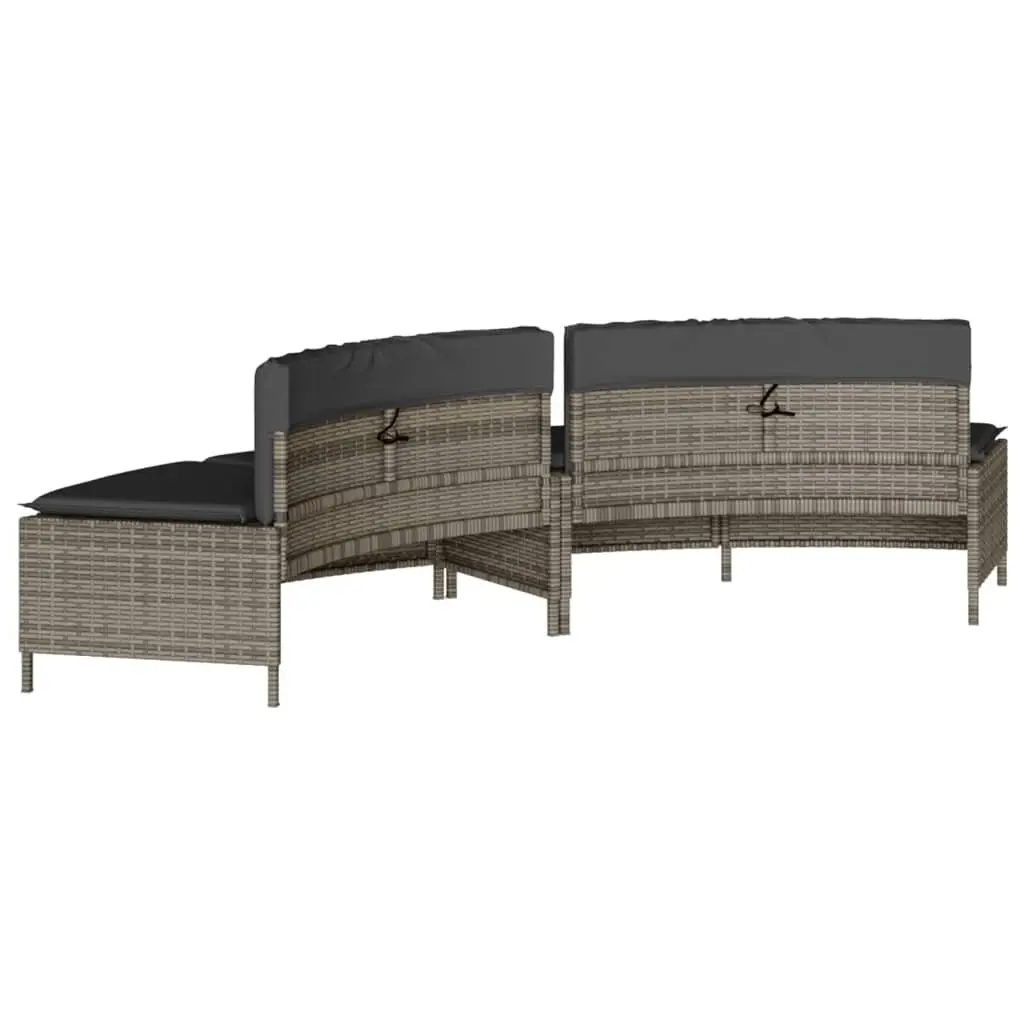 Outdoor Benches 2 Piece Grey Poly Rattan Furniture with Removable Cushions