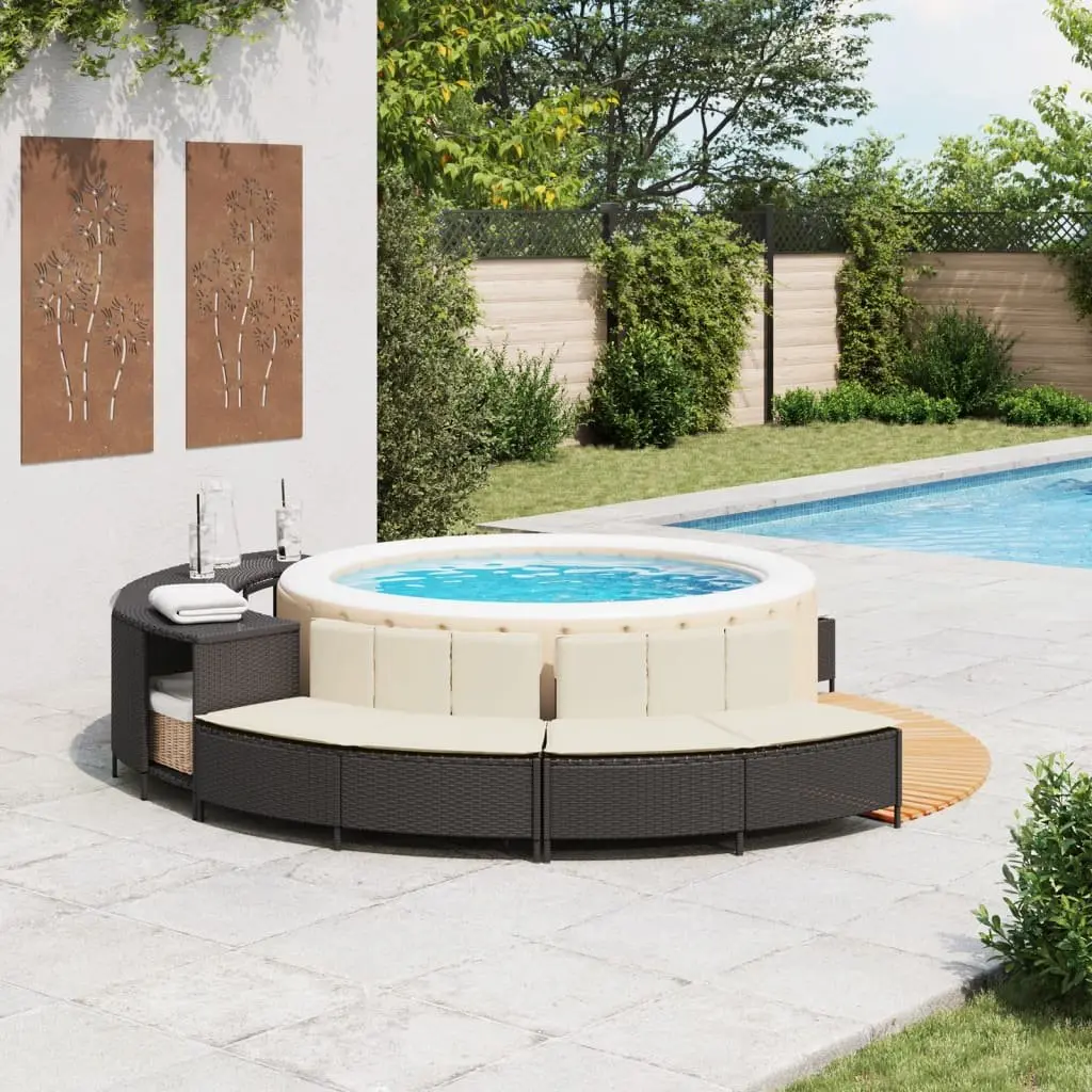 Hot Tub Benches PE Rattan 2 pcs Black with Cushions Outdoor Seating