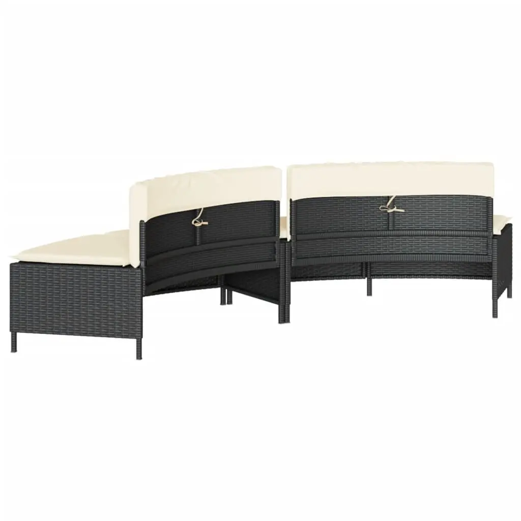 Hot Tub Benches PE Rattan 2 pcs Black with Cushions Outdoor Seating