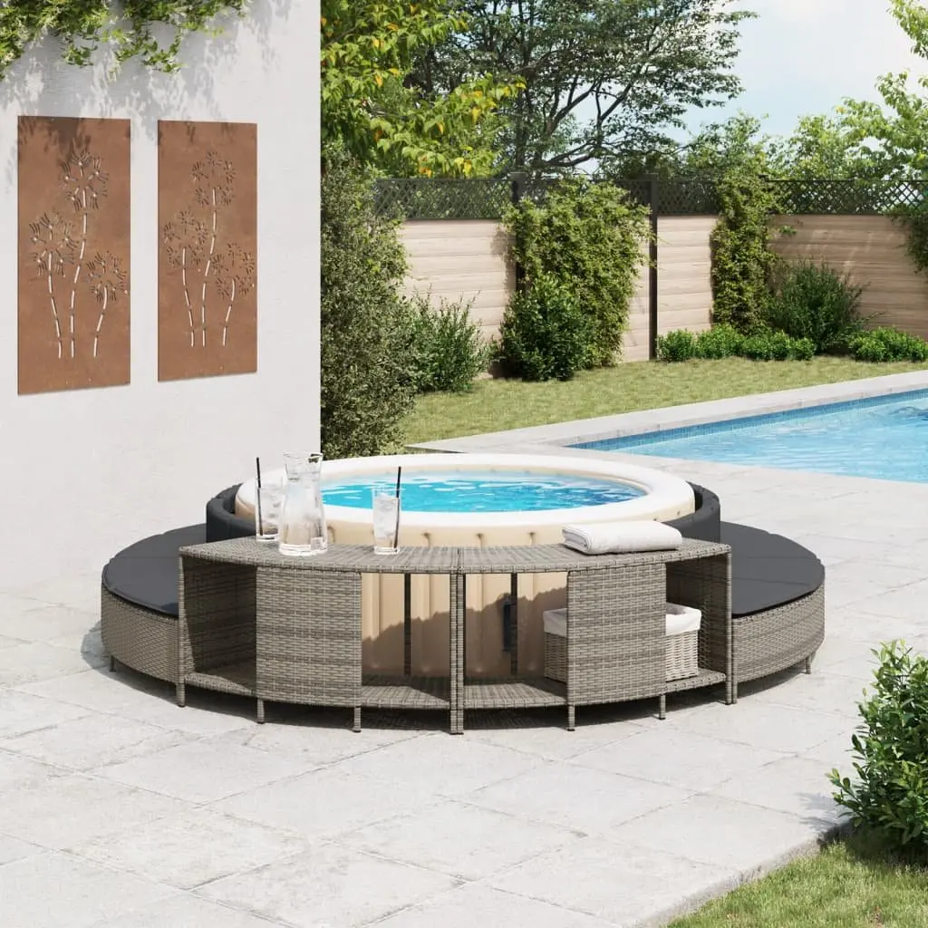 Hot Tub Storage Shelves Outdoor Poly Rattan Garden Furniture 2 pcs Grey