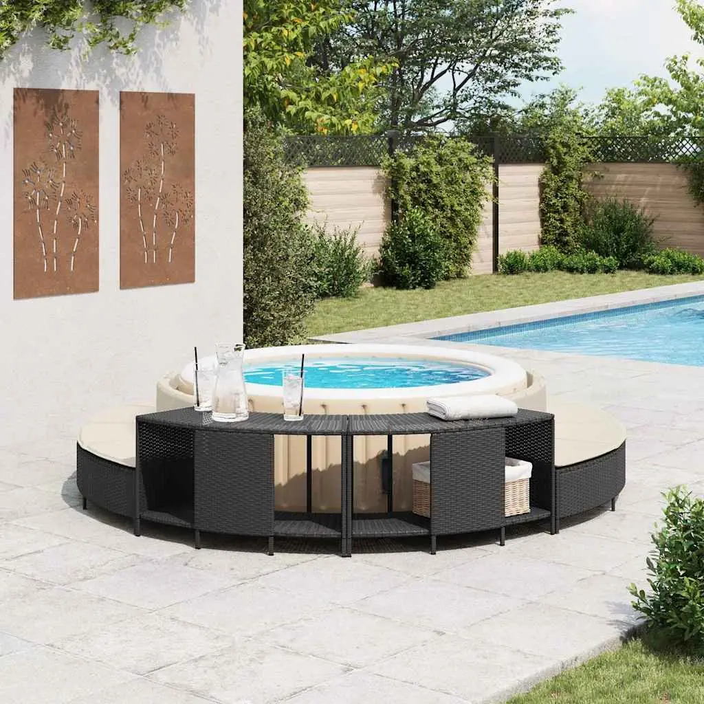 Hot Tub Storage Shelves Poly Rattan Black 2 Pieces Outdoor Garden Furniture