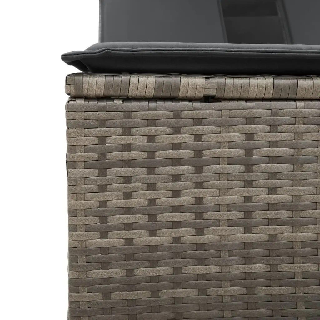 Double Sun Lounger PE Rattan Adjustable Canopy Grey