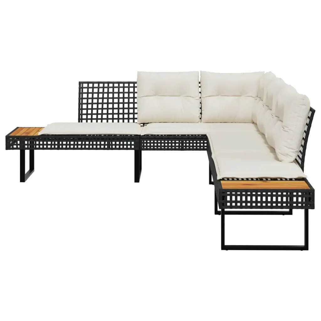 L-Shaped Garden Sofa Poly Rattan Black with Cushions and Side Tables