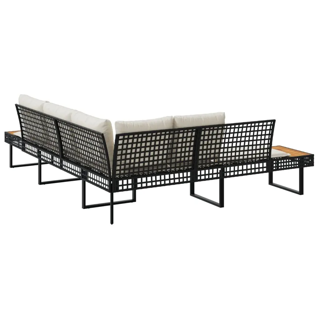 L-Shaped Garden Sofa Poly Rattan Black with Cushions and Side Tables