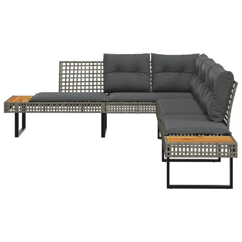 L-Shaped Garden Sofa Set PE Rattan Grey with Cushions Outdoor Patio Furniture