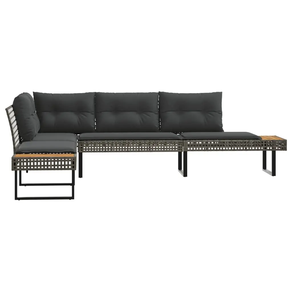 L-Shaped Garden Sofa Set PE Rattan Grey with Cushions Outdoor Patio Furniture