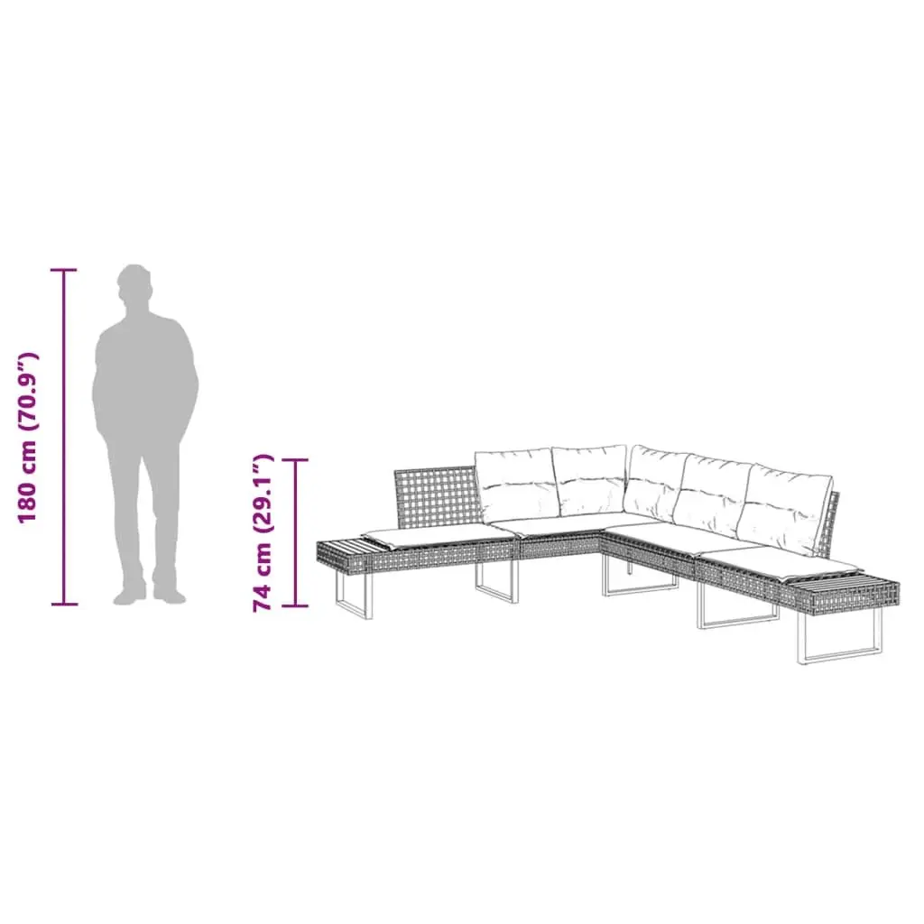 L-Shaped Garden Sofa Set PE Rattan Grey with Cushions Outdoor Patio Furniture