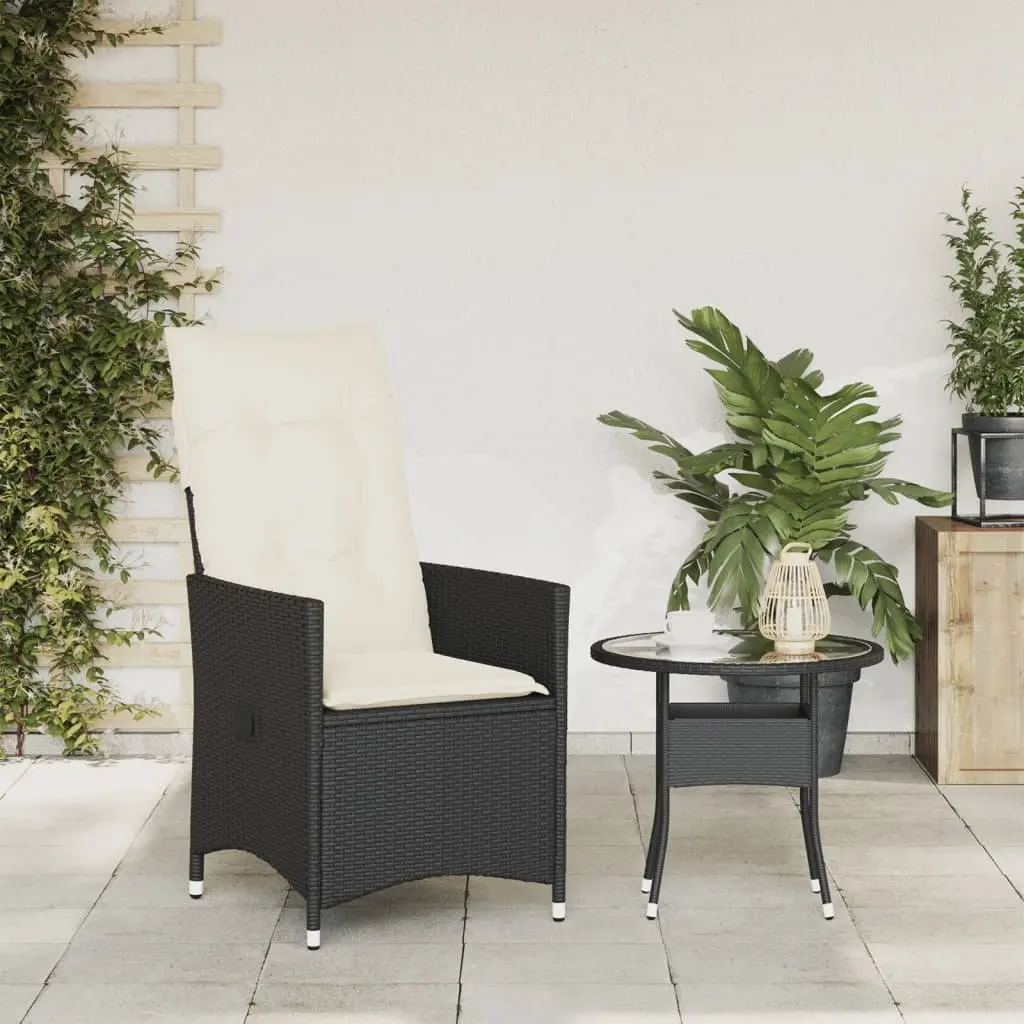 Reclining Outdoor Garden Chair with Cushions Black Poly Rattan Adjustable