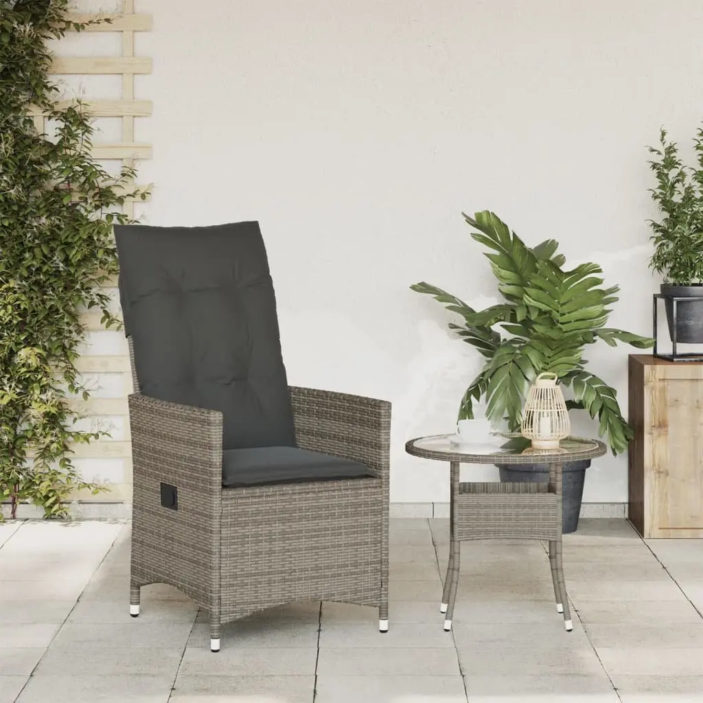 Reclining Garden Chair Adjustable Backrest Cushions Grey Poly Rattan Powder-coated Steel