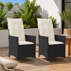 Reclining Garden Chairs 2 pcs Outdoor Seating with Cushions Black Poly Rattan