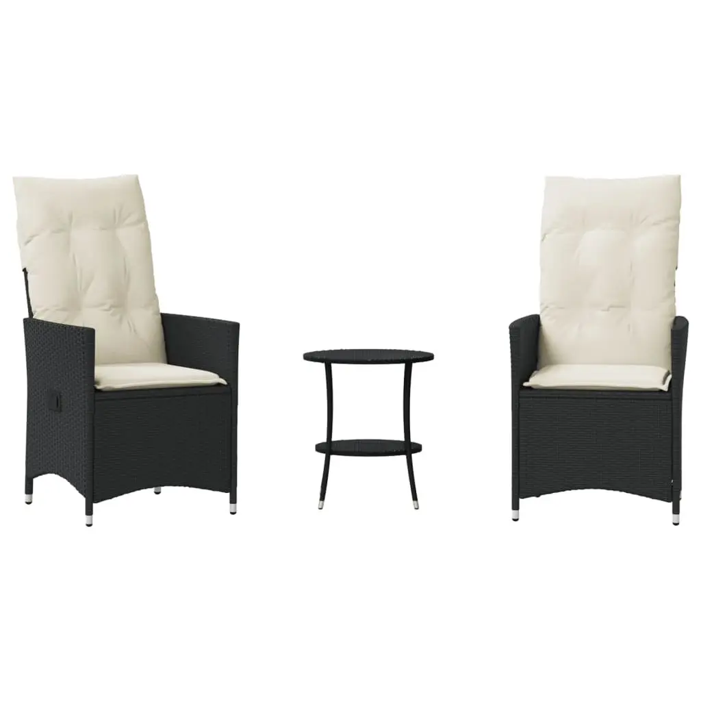 Bistro Set PE Rattan 3 Piece Garden Furniture Adjustable Backrest Black