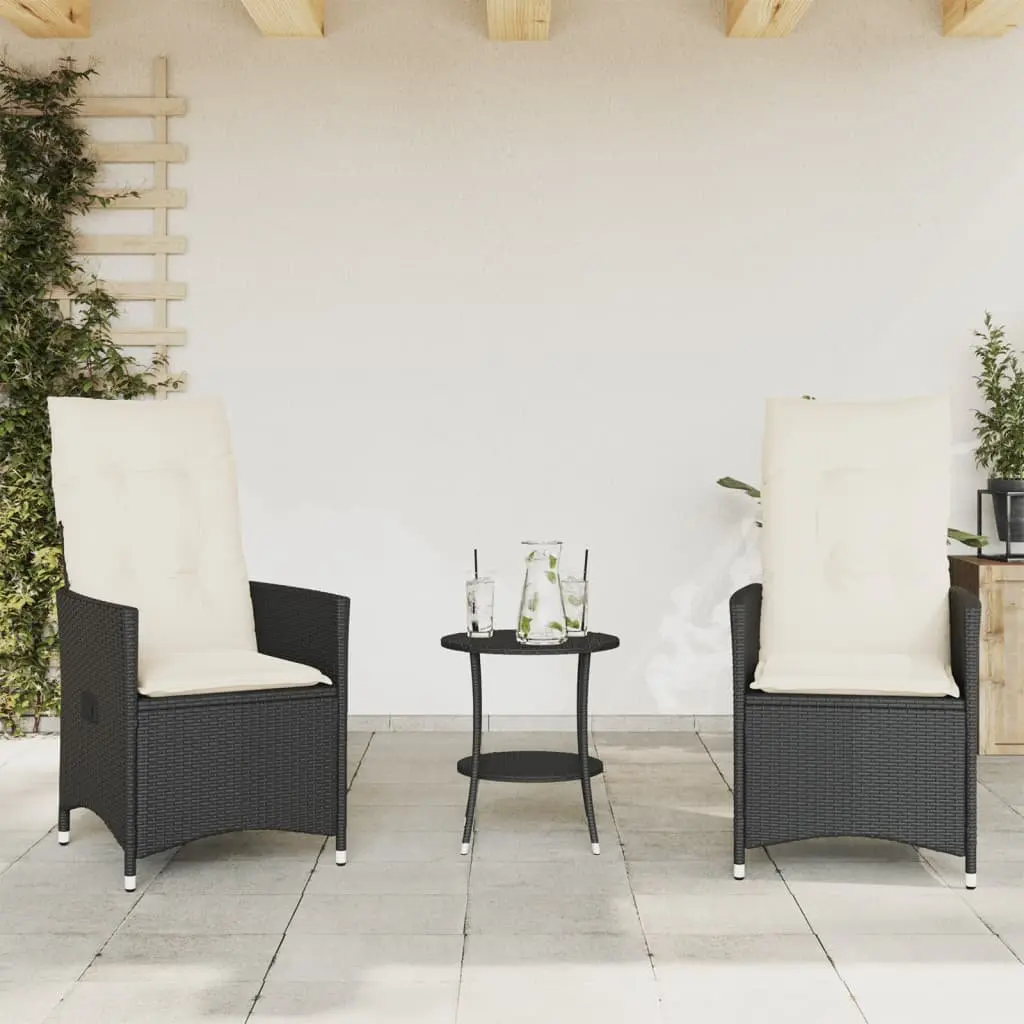 Bistro Set PE Rattan 3 Piece Garden Furniture Adjustable Backrest Black