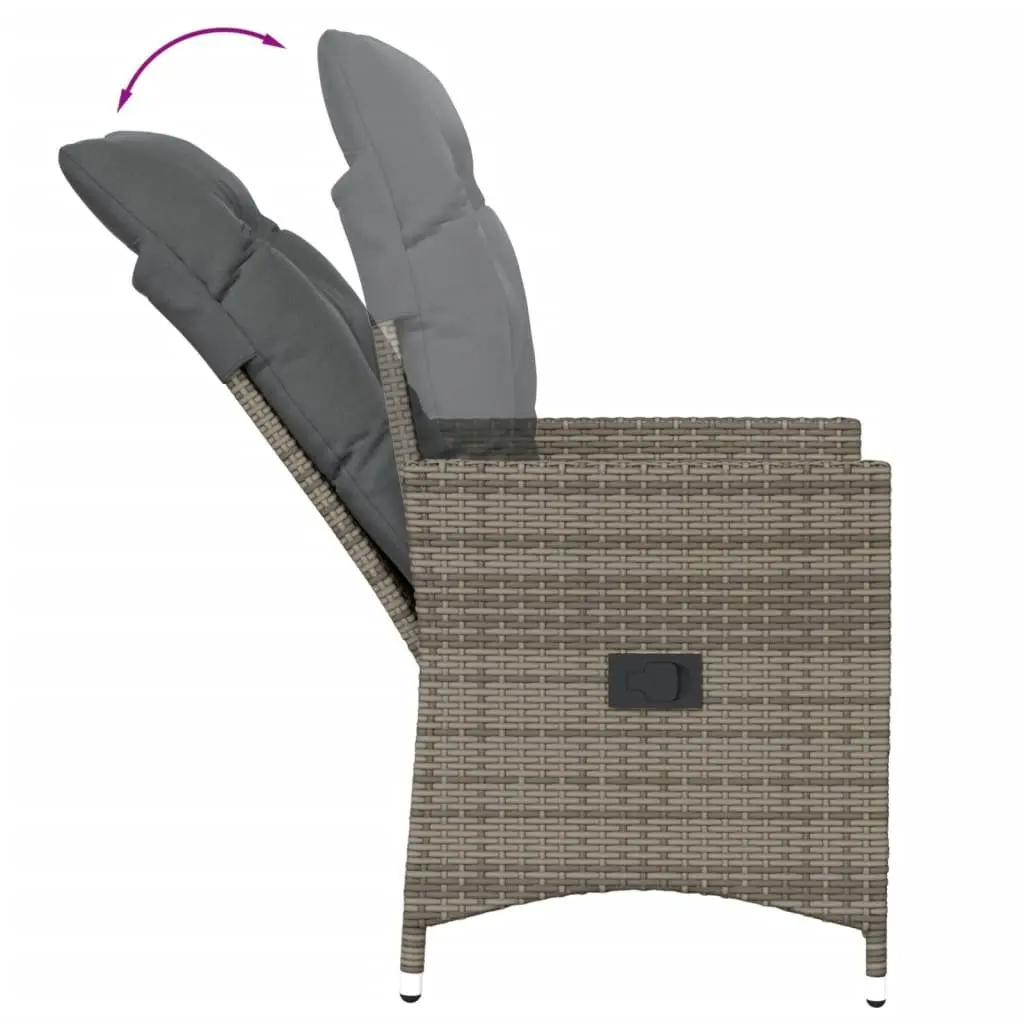 3 Piece Bistro Set Outdoor Furniture Grey Powder Coated Steel with Cushions PE Rattan