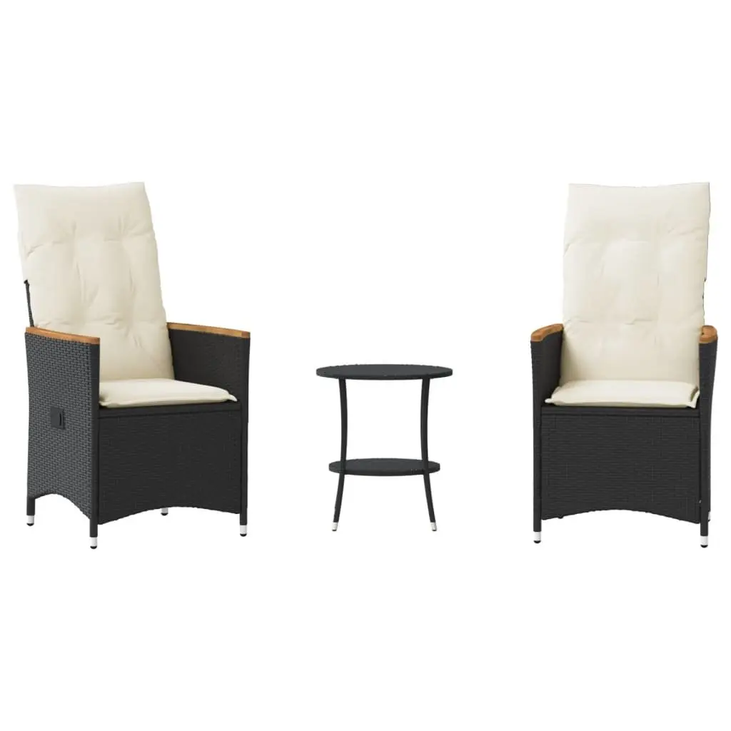 Outdoor Bistro Set 3 Piece Garden Furniture with Cushions Black Poly Rattan