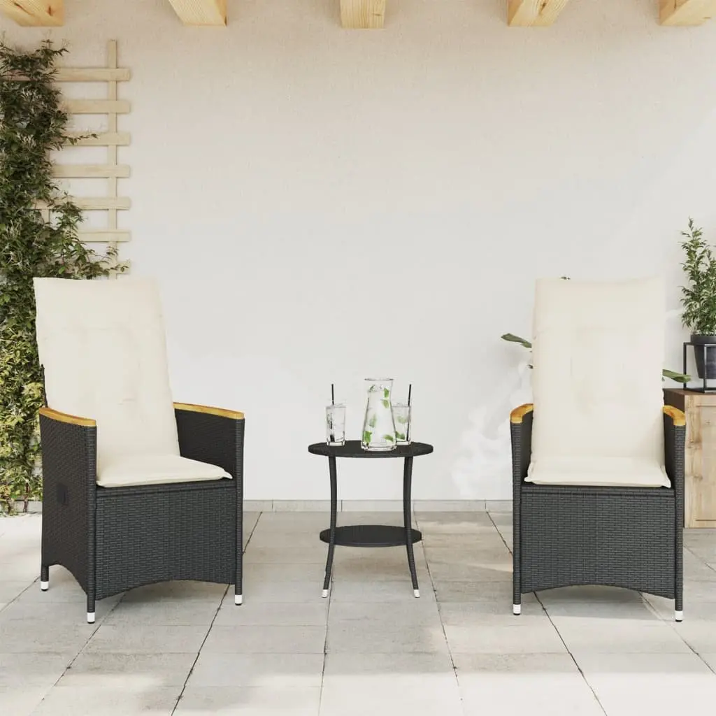 Outdoor Bistro Set 3 Piece Garden Furniture with Cushions Black Poly Rattan