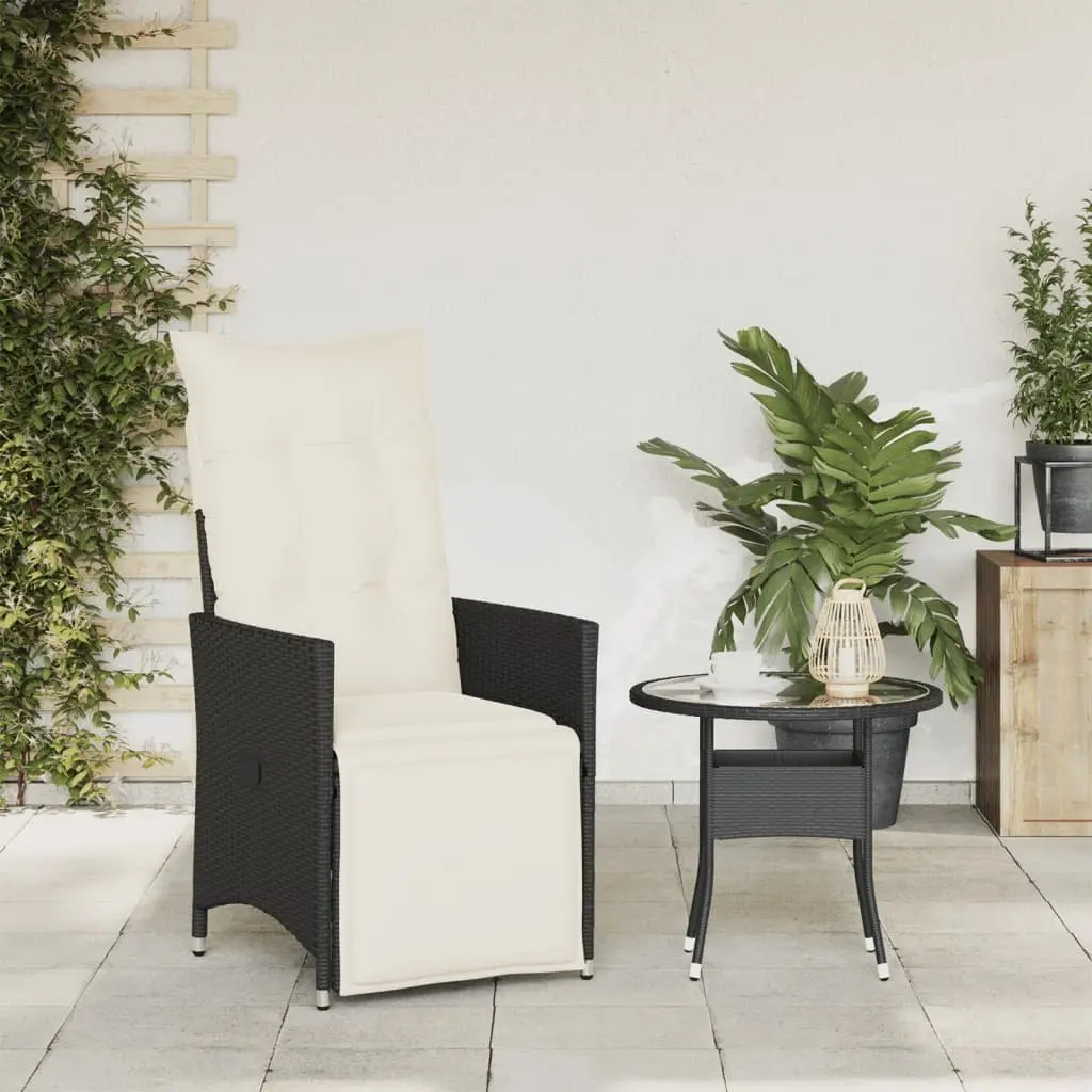 Reclining Garden Chair Adjustable Backrest Footrest PE Rattan Powder-coated Steel Black