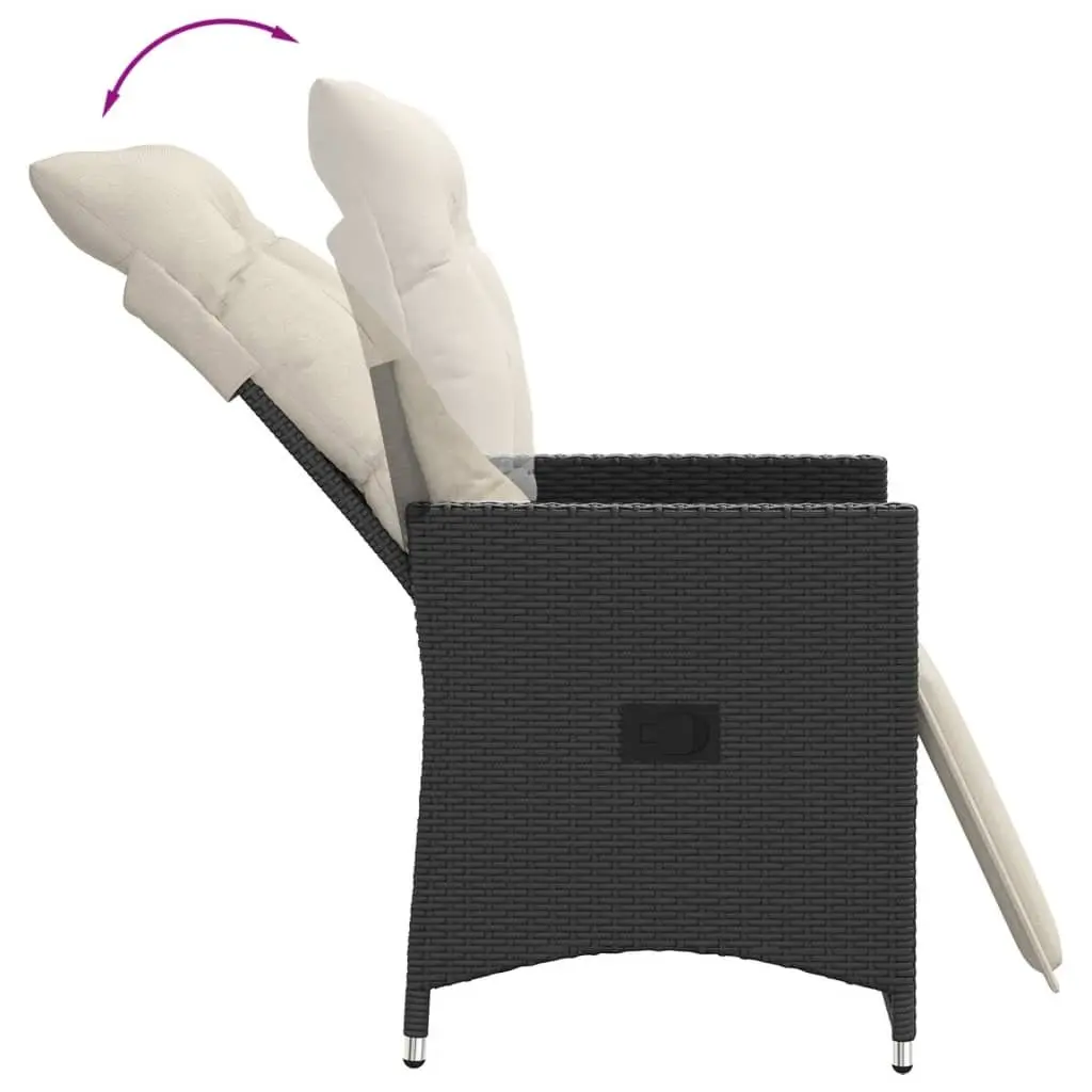 Reclining Garden Chair Adjustable Backrest Footrest PE Rattan Powder-coated Steel Black