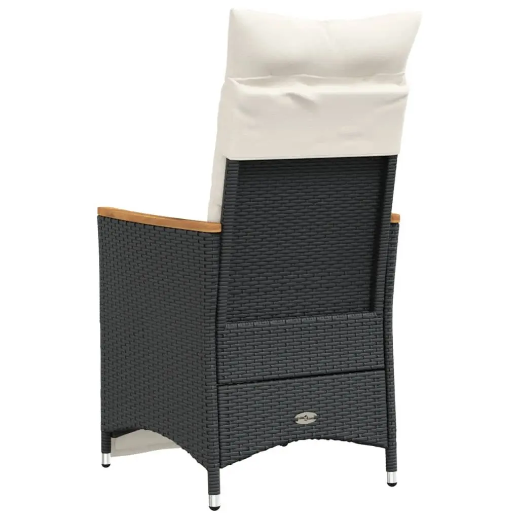Reclining Garden Chair Adjustable Backrest Footrest Black Cushions PE Rattan Powder-coated Steel