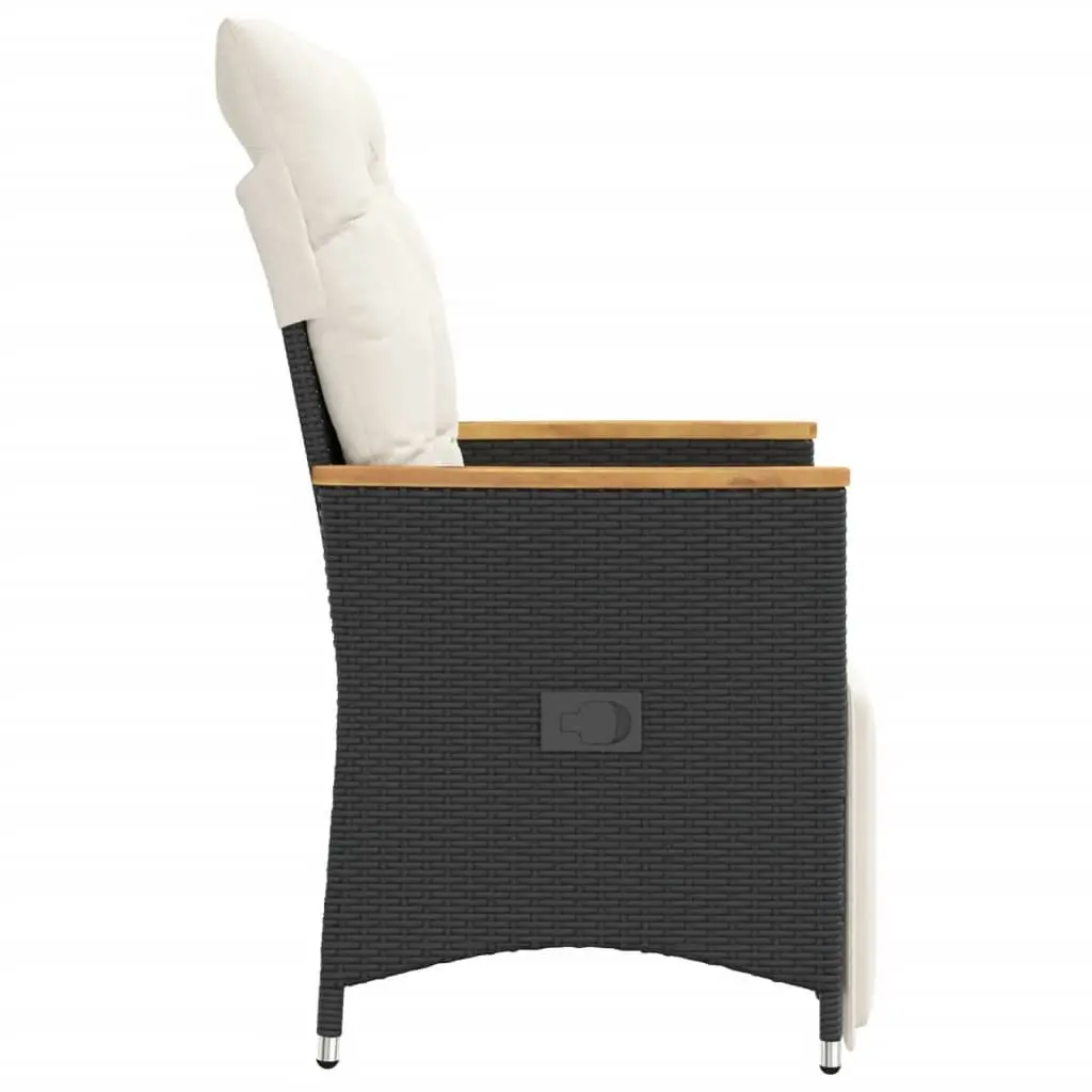 Reclining Garden Chair Adjustable Backrest Footrest Black Cushions PE Rattan Powder-coated Steel