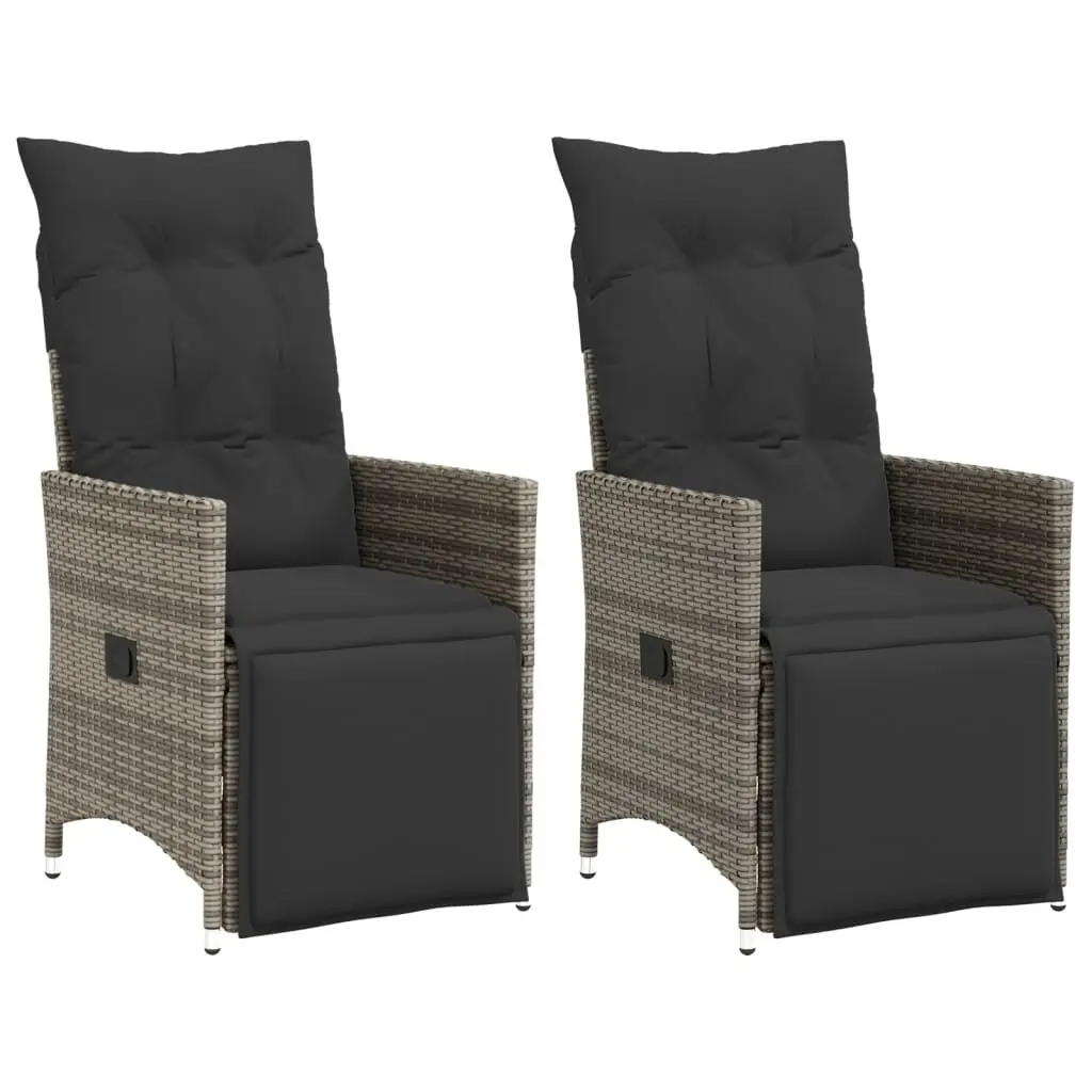 Reclining Garden Chairs PE Rattan Frame Powder-coated Steel Adjustable Backrest Grey 2 Piece with Cushions