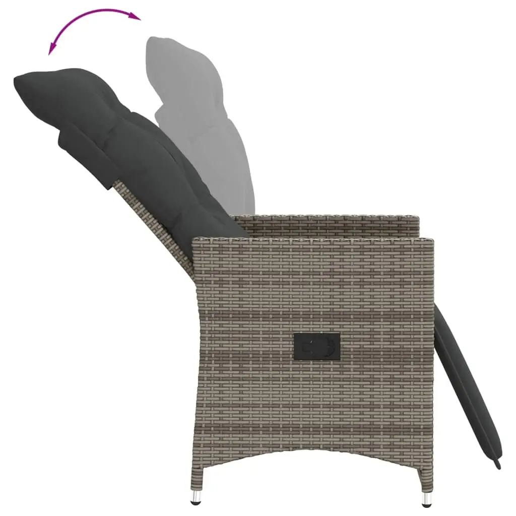 Reclining Garden Chairs PE Rattan Frame Powder-coated Steel Adjustable Backrest Grey 2 Piece with Cushions