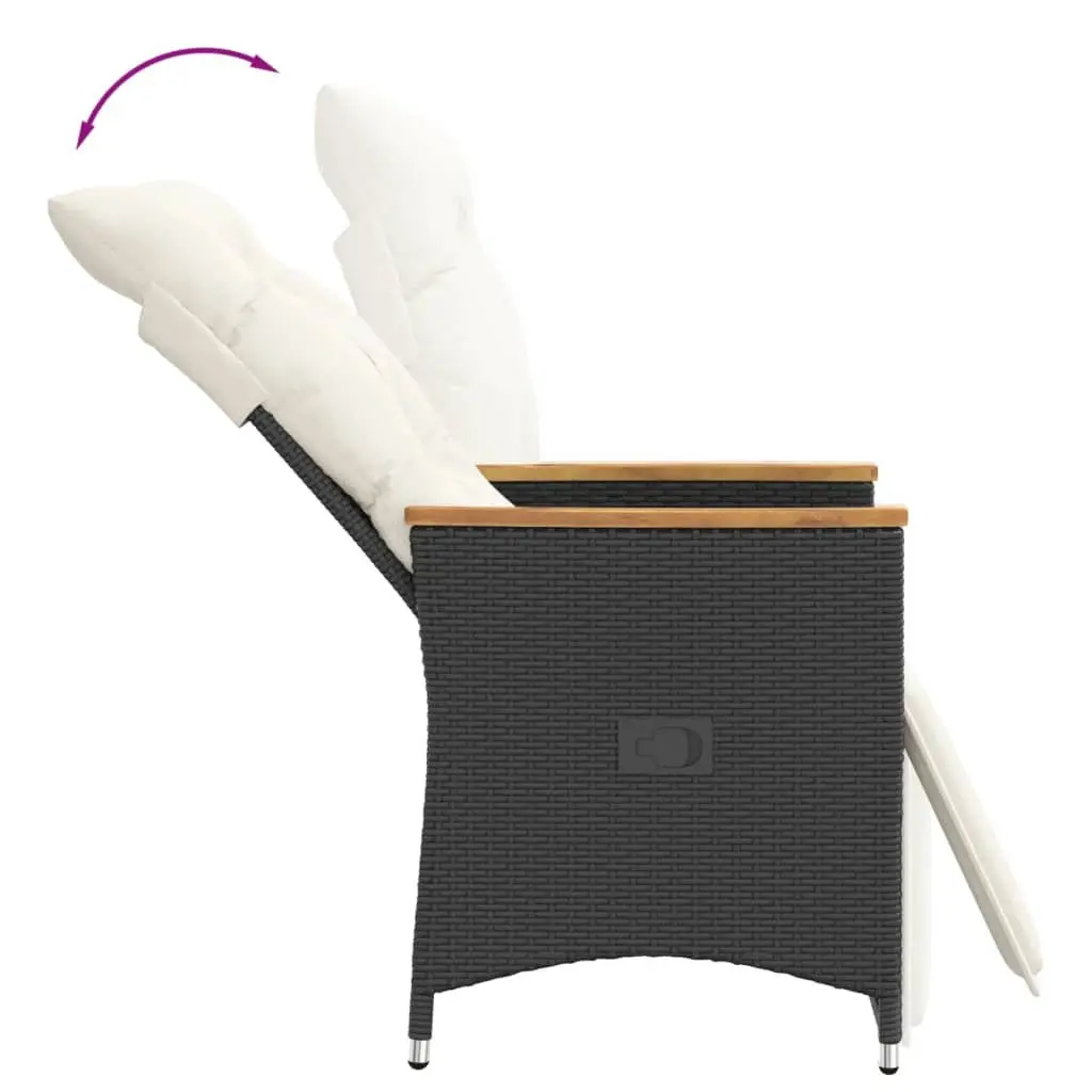 Reclining Garden Chairs Adjustable Black Powder-coated Steel PE Rattan with Cushions 2 pcs