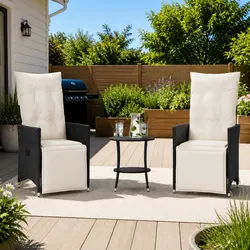3 Piece Bistro Set with Cushions Black Outdoor Garden Patio Furniture Chat