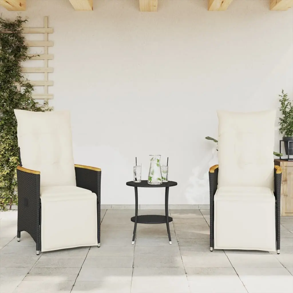 3 Piece Bistro Set PE Rattan Black Outdoor Patio Furniture Chairs Table