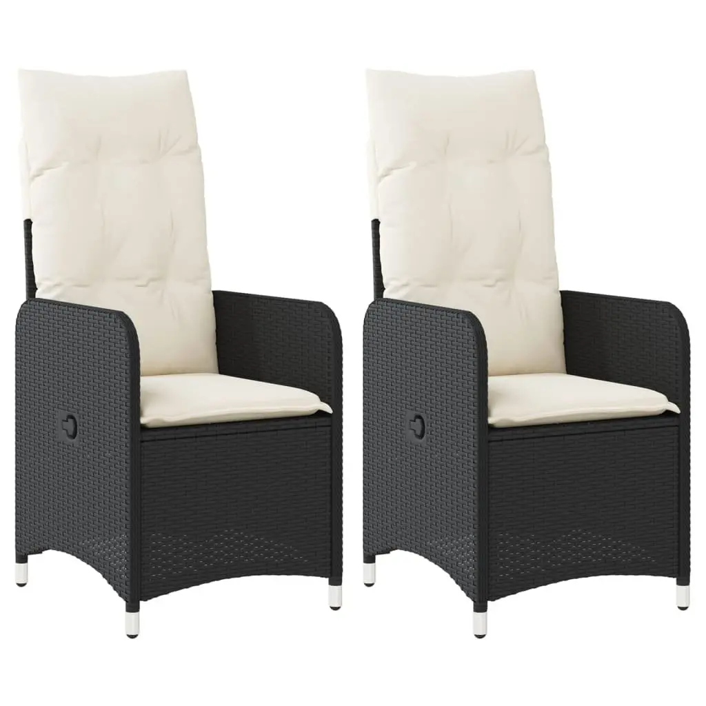 Reclining Garden Chairs Set 2 pcs Black PE Rattan with Padded Cushions